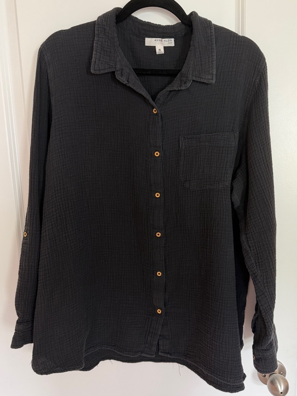 Anne Klein Women’s Black Button-Front Long-Sleeve Shirt XL